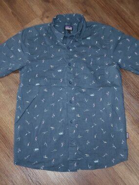 Mens Patagonia Go To Organic Cotton Dark Blue Surfing Surf Casual Shirt Top sz S